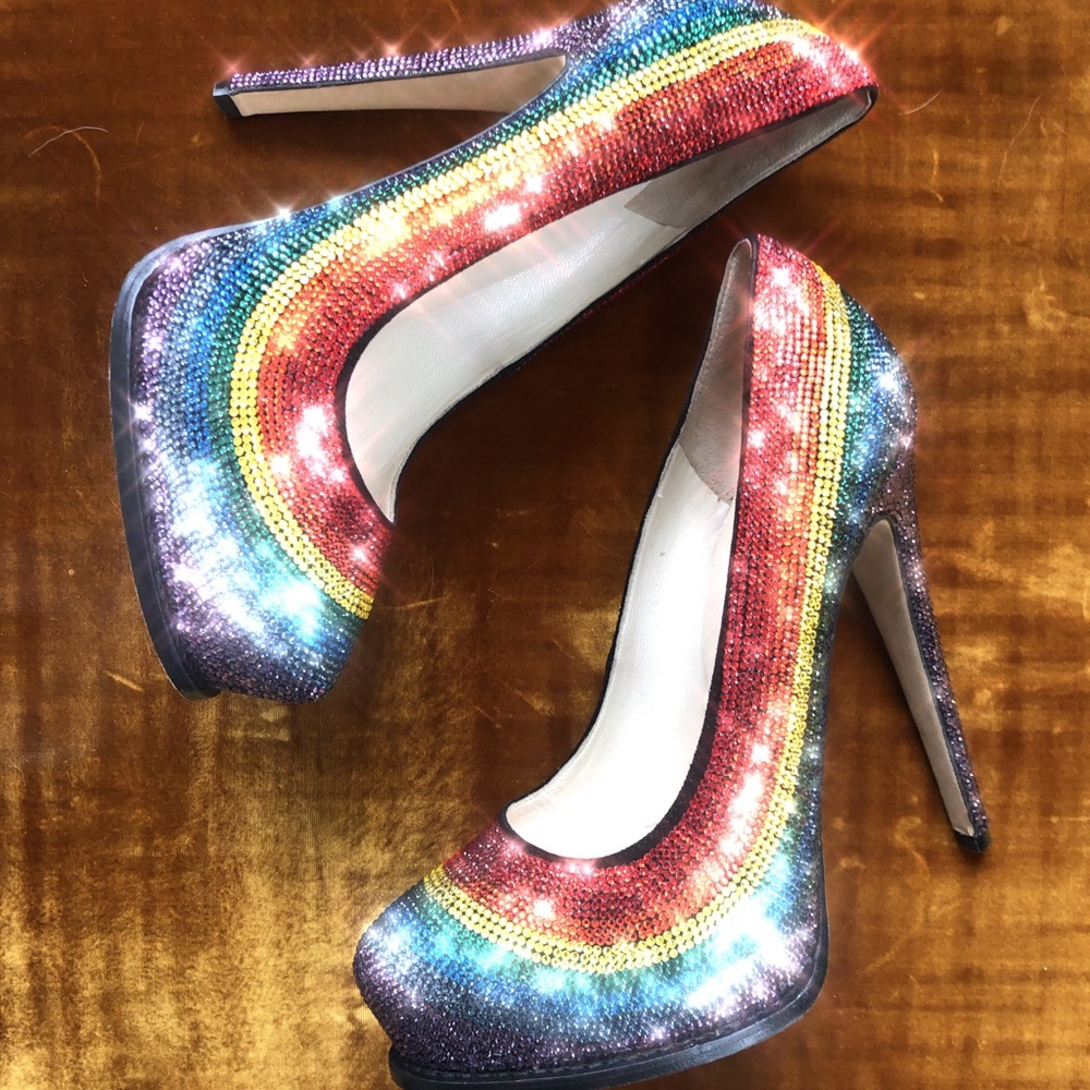 Rare Rainbow Swarovski MANIAC platform pump